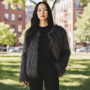 Elegant Black Faux Fur Teddy Jacket